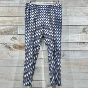 J McLaughlin Pants Womens Medium Blue Yellow Lemon Pull On Stretch Elastic